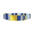 Navy Stripes Dog Collar - metal gold