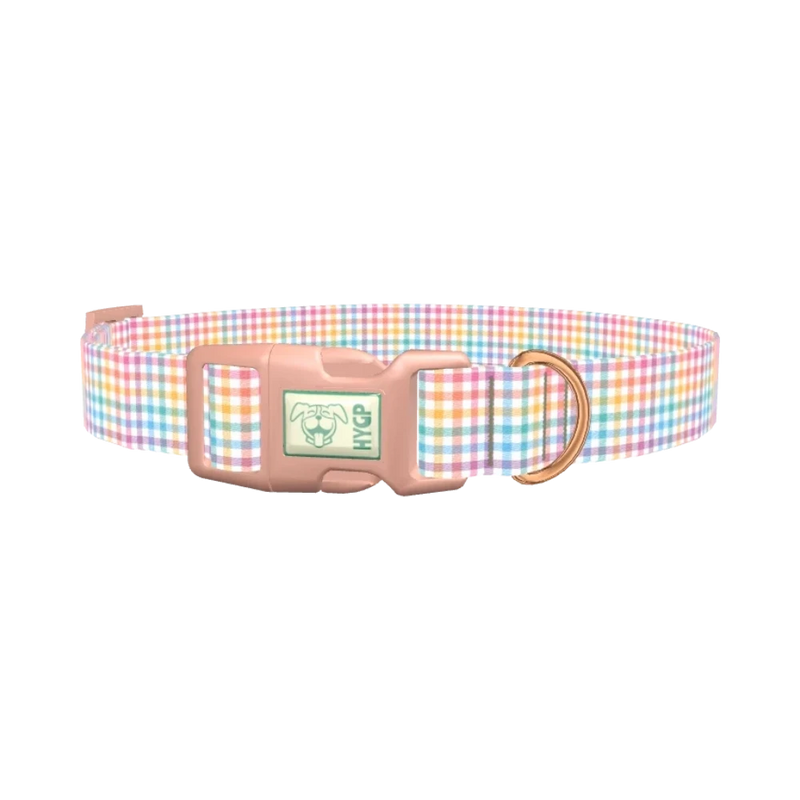 Pastel Gingham Dog Collar - plastic rose gold