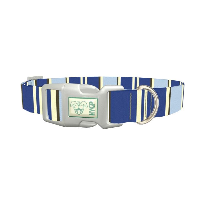 Navy Stripes Dog Collar - plastic silver