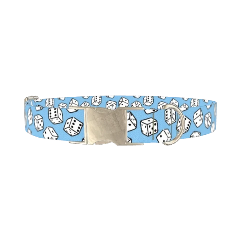 Dice Pattern Dog Collar - metal silver