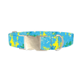 Blue Abstract Splatter Dog Collar - metal silver