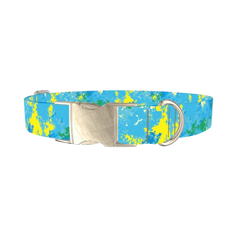 Blue Abstract Splatter Dog Collar - metal silver
