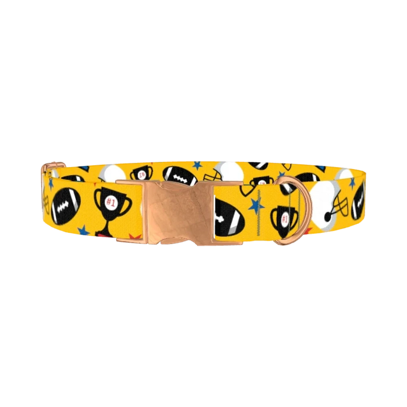 Yellow Football Trophy Dog Collar - metal rose gold