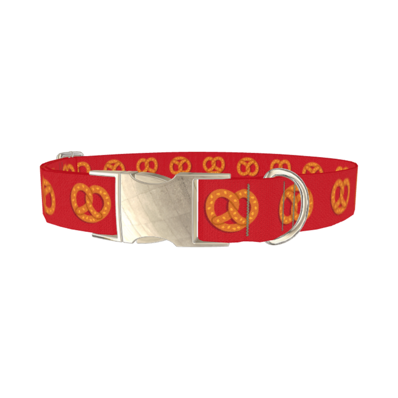 Red Pretzel Dog Collar - metal silver