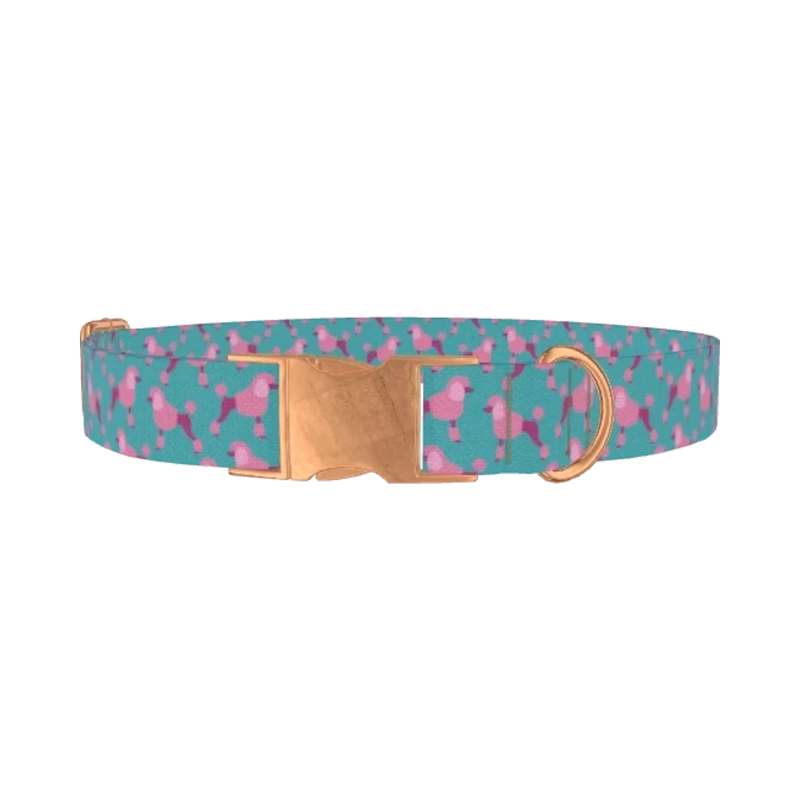 Poodle Pattern Dog Collar - metal rose gold