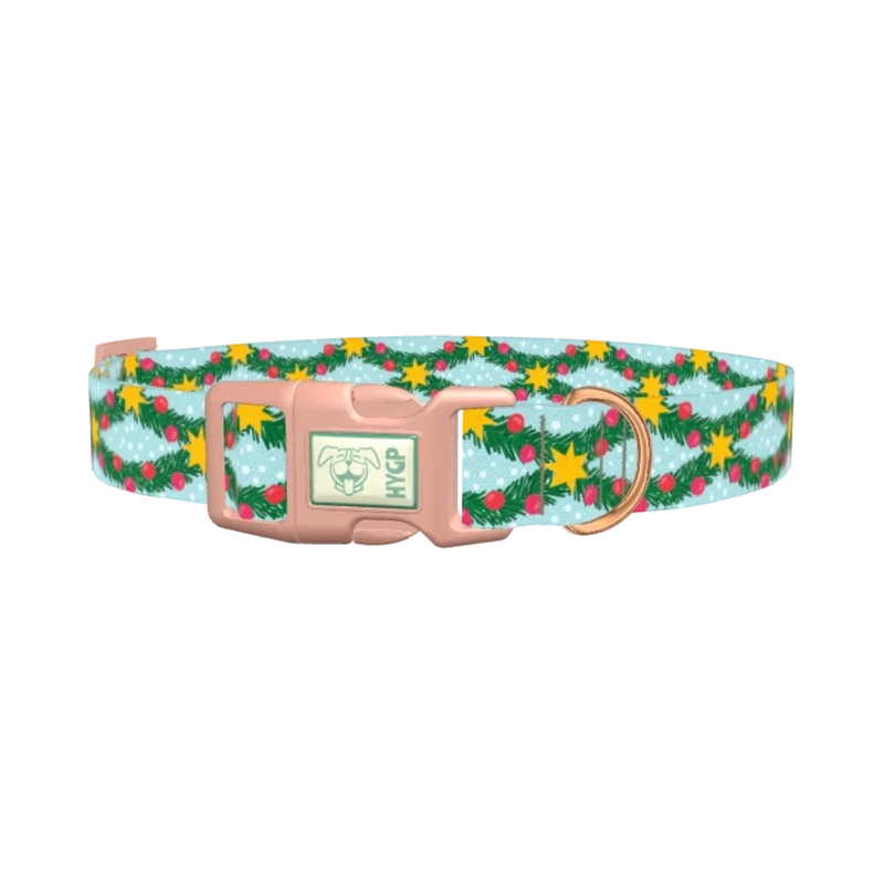 Christmas Branches Dog Collar - plastic rose gold