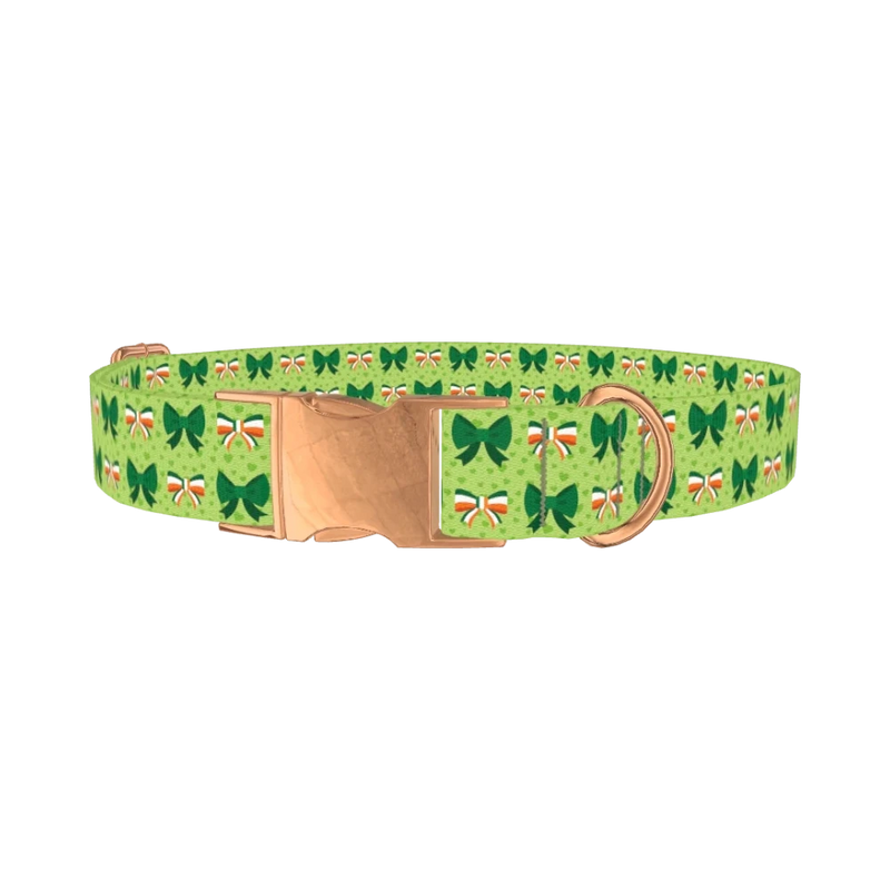 St. Patrick's Day Bow Dog Collar - metal rose gold