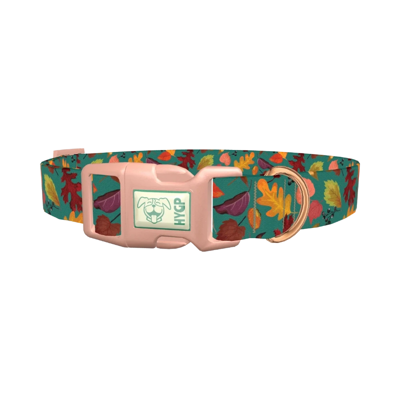 Teal Autumn Foliage Dog Collar - plastic rose gold