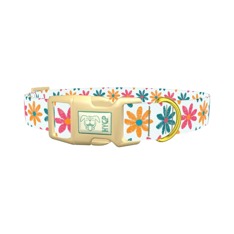 Floral Sketch Dog Collar - plastic gold