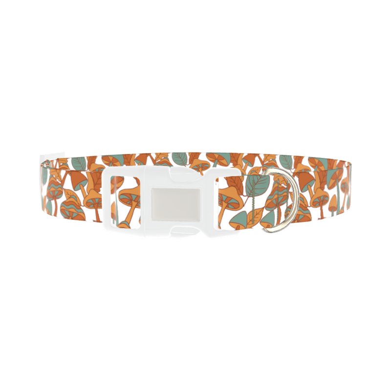 Mushroom Leaves Dog Collar - plastic silver