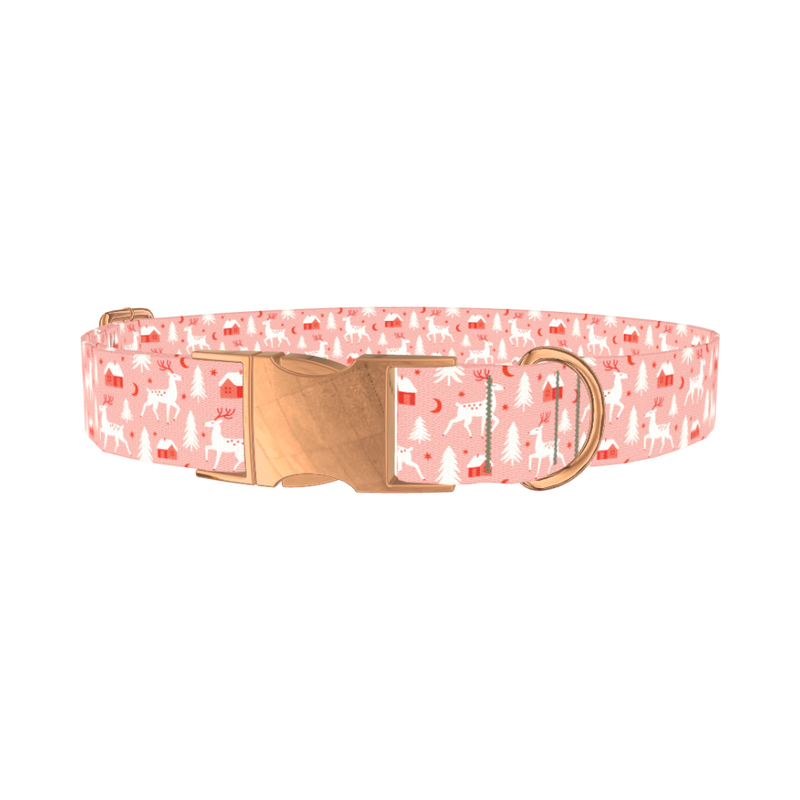 Christmas Deer Forest Dog Collar - metal rose gold