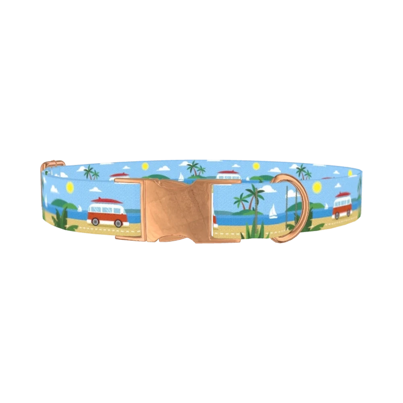 Beach Vacation Dog Collar - metal rose gold