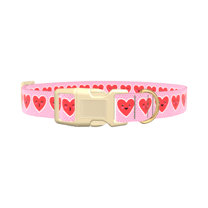 Kawaii Heart Faces Dog Collar - plastic silver