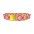 Festive Pink Plaid Dog Collar - metal gold
