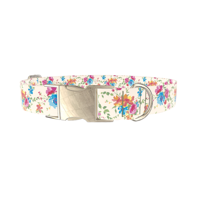 Colorful Floral Bouquet Dog Collar - metal silver