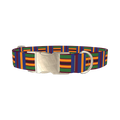 Azure Brown Green Stripe Dog Collar - metal silver
