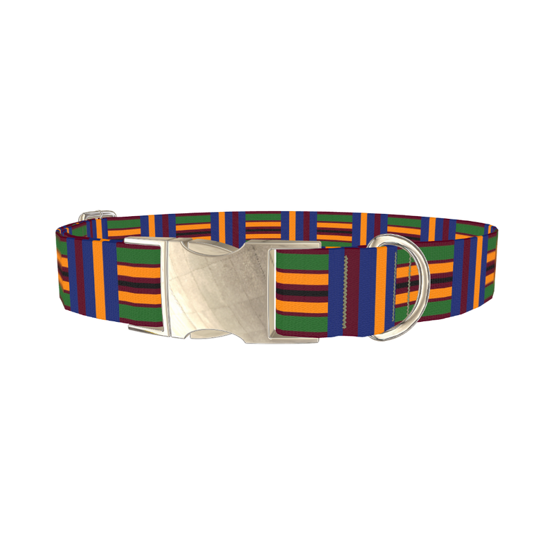 Azure Brown Green Stripe Dog Collar - metal silver