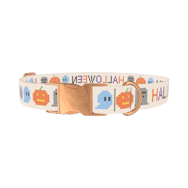 Halloween Embroidery Dog Collar - metal rose gold