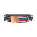 Blue Grey Red Striped Dog Collar - metal rose gold