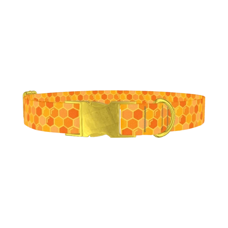 Geometric Honeycomb Dog Collar - metal gold