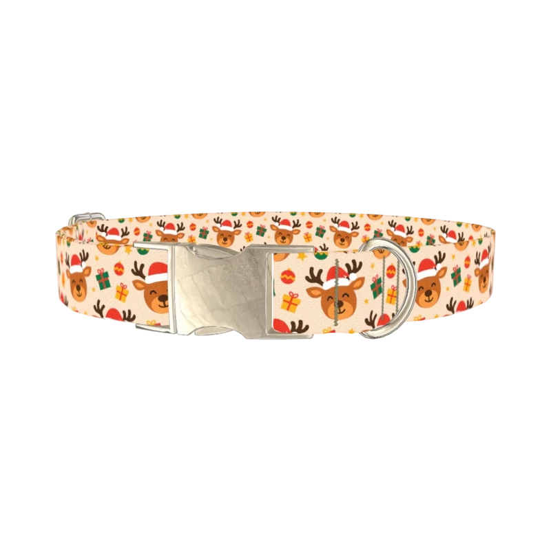 Festive Deer Gift Dog Collar - metal silver