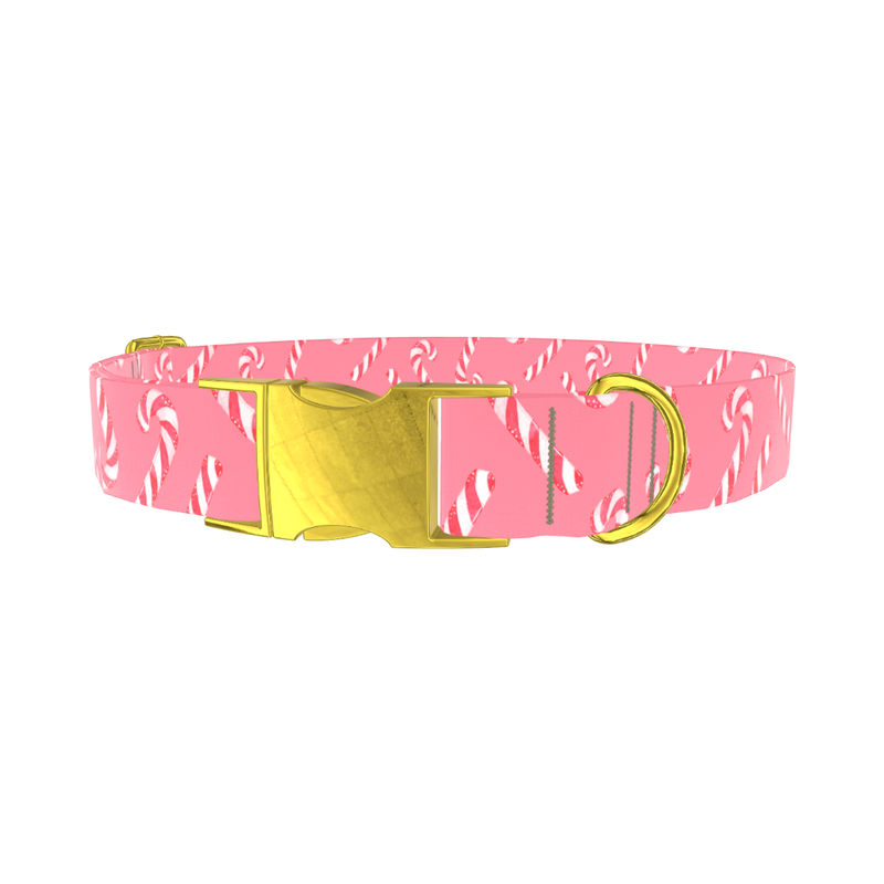 Pink Candy Cane Dog Collar - metal rose gold