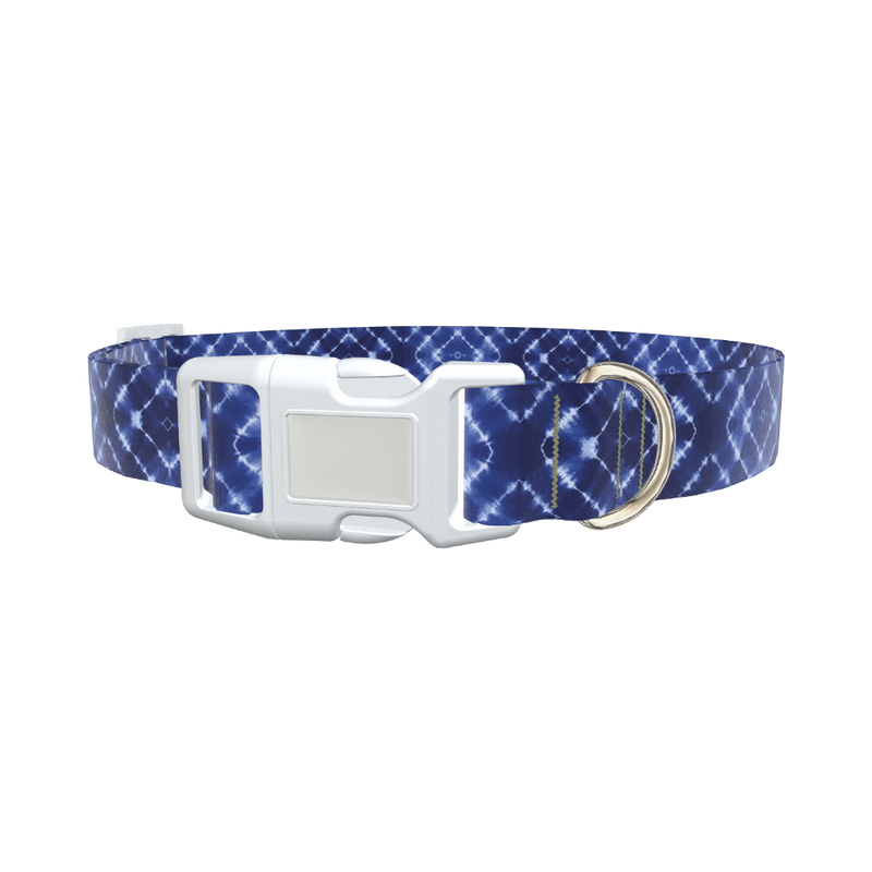 Indigo Tie-Dye Dog Collar - plastic rose gold