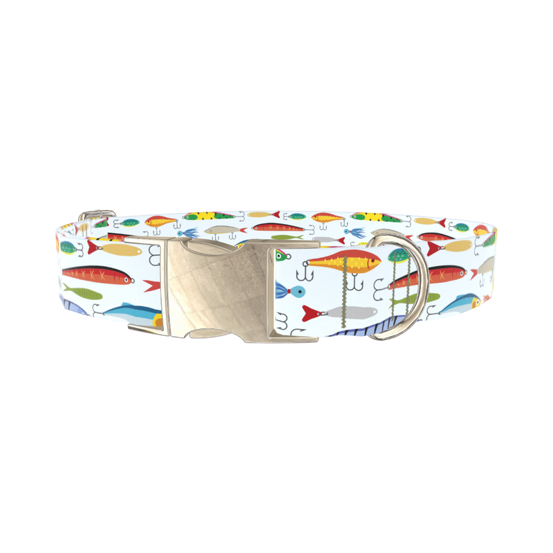 Colorful Lure Pattern Dog Collar - metal gold