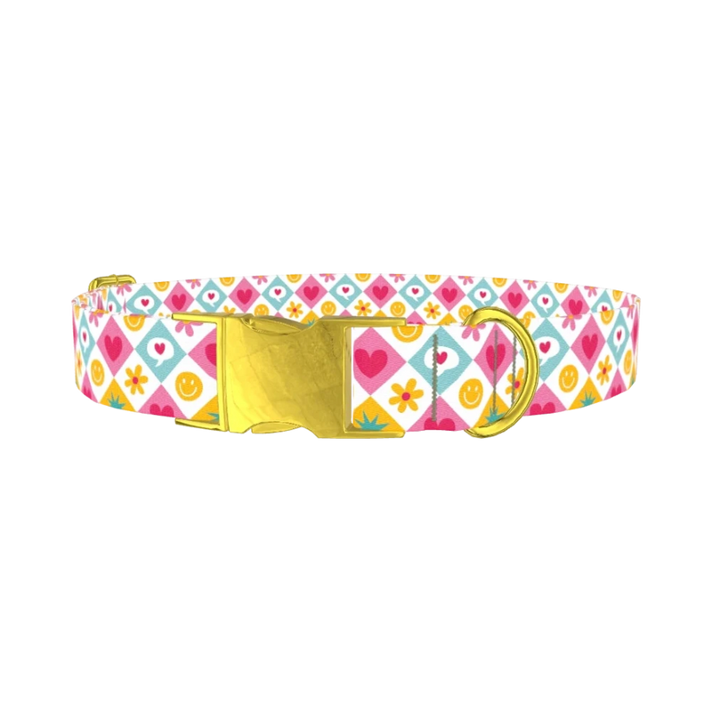 Retro Pop Heart Dog Collar - metal gold