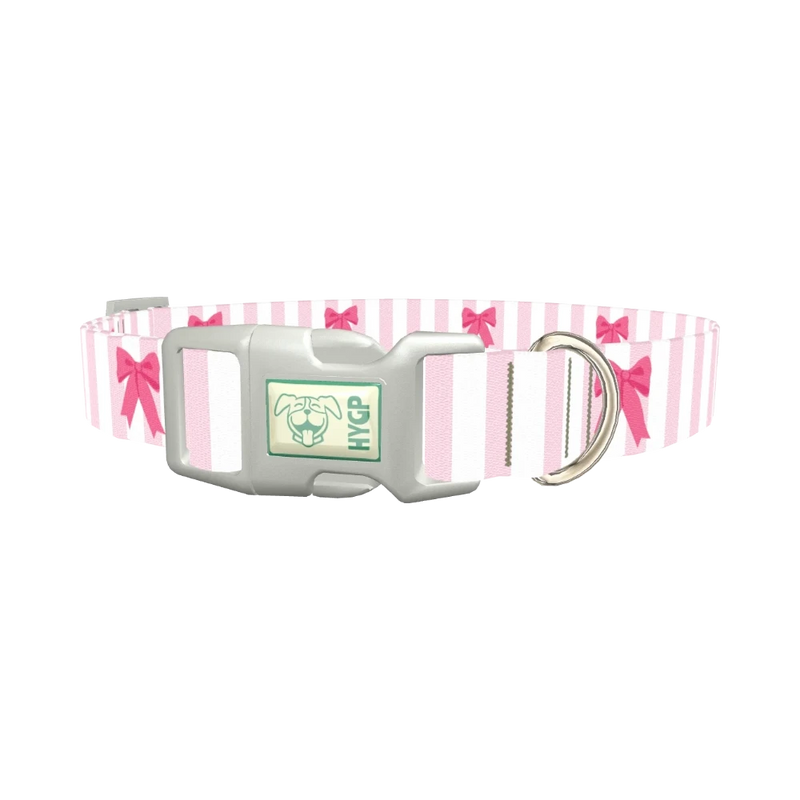 Striped Bow Dog Collar - plastic silver