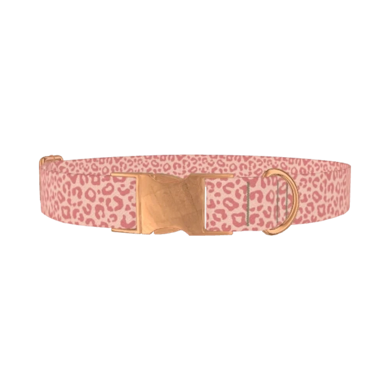 Pink Cheetah Dog Collar - metal rose gold