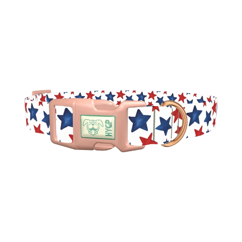 Red Blue Star Pattern Dog Collar - plastic rose gold