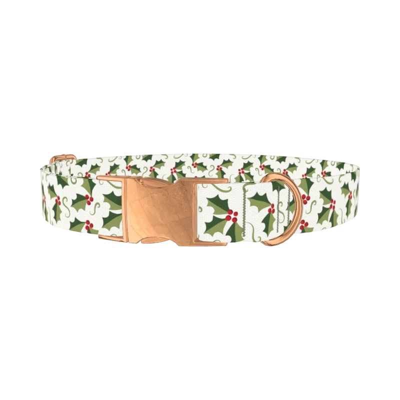 Holly Berry Swirl Dog Collar - metal rose gold