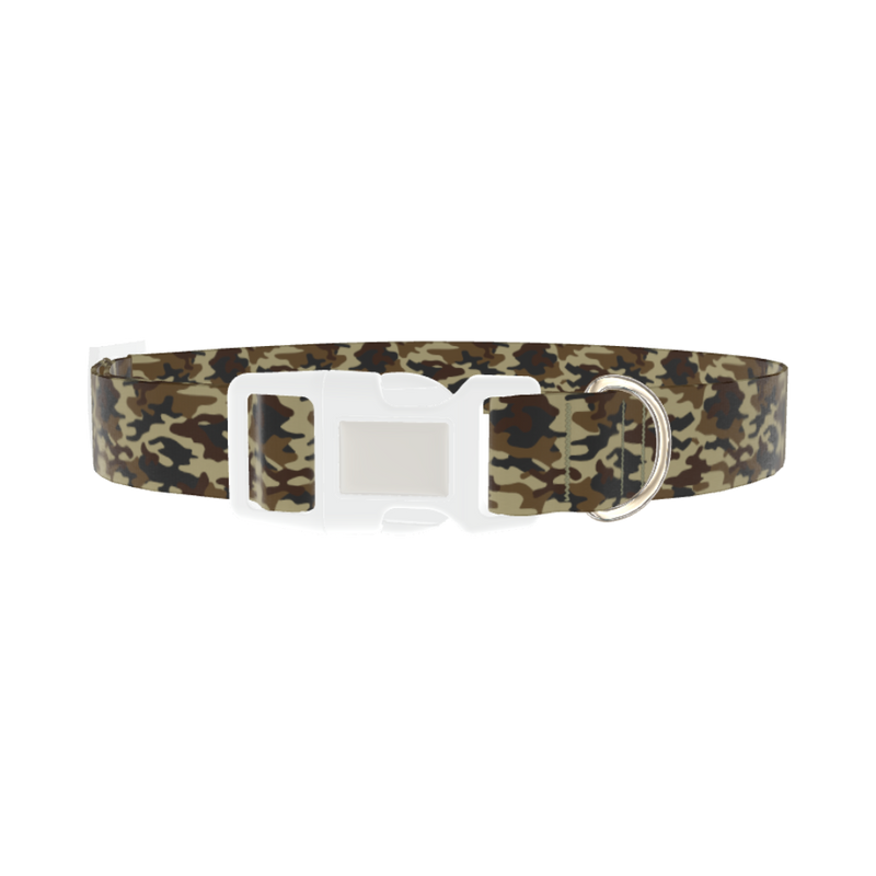 Brown Military Camouflage Dog Collar - plastic silver