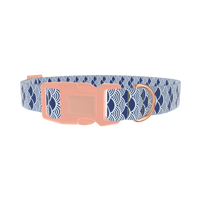 Blue Japanese Wave Dog Collar - plastic rose gold