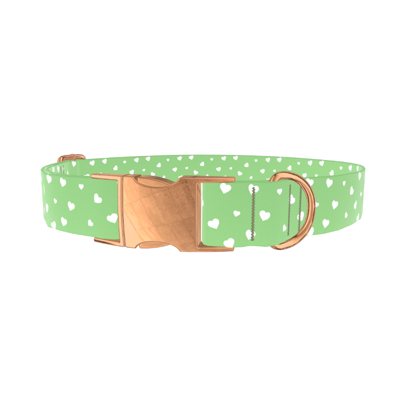 Green Heart Dog Collar - metal silver