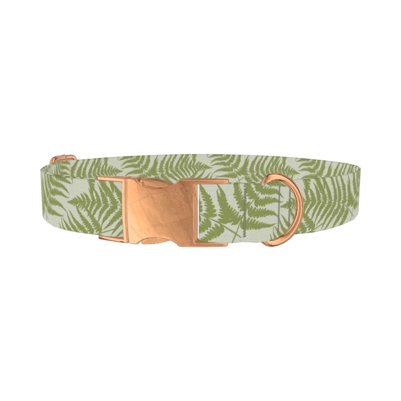 Green Fern Pattern Dog Collar - metal rose gold