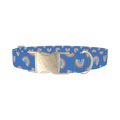 Blue Geometric Rainbow Dog Collar - metal silver