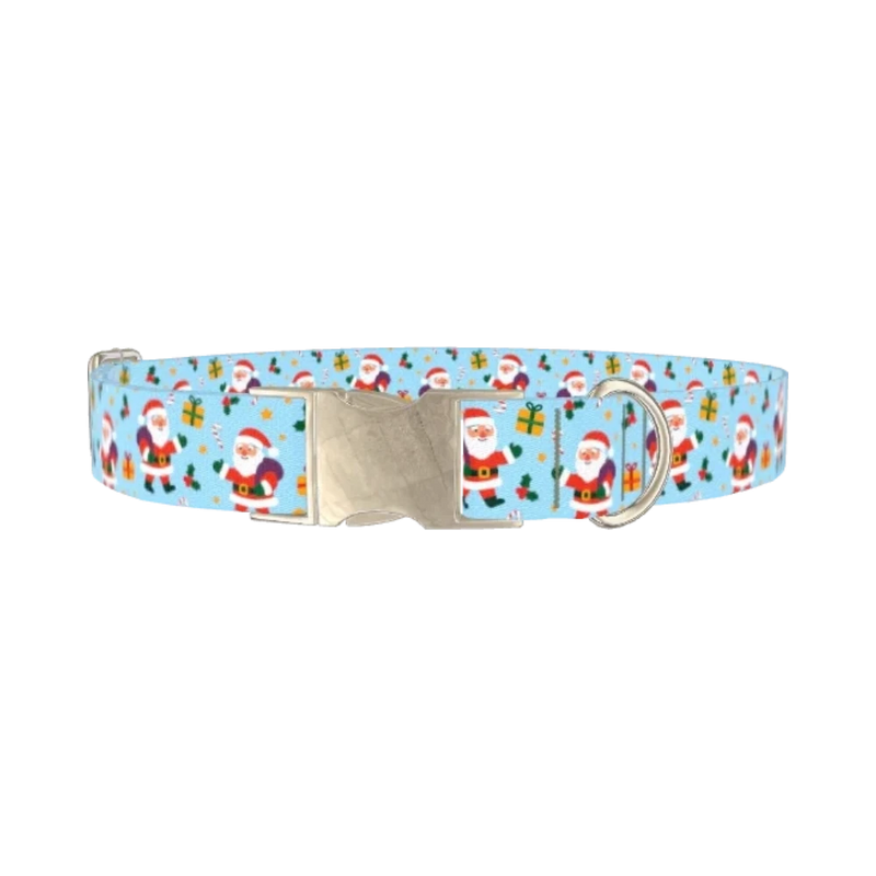Christmas Santa Stars Dog Collar - metal silver