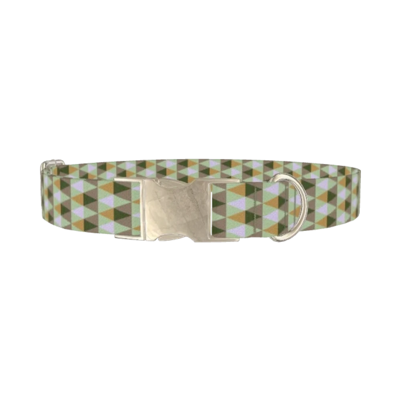 Geometric Rhombus Pattern Dog Collar - metal silver