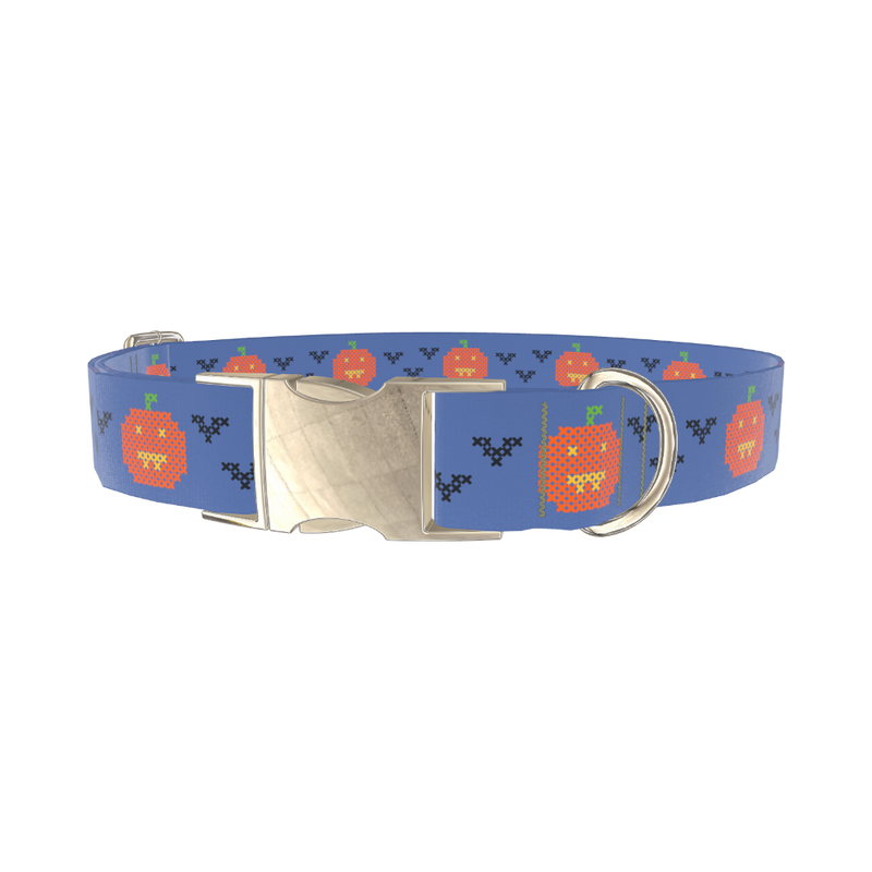 Pumpkin Cross Stitch Dog Collar - metal gold