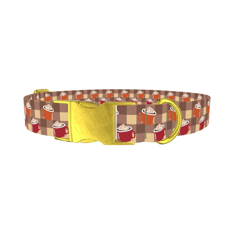 Plaid Hot Cocoa Dog Collar - metal gold