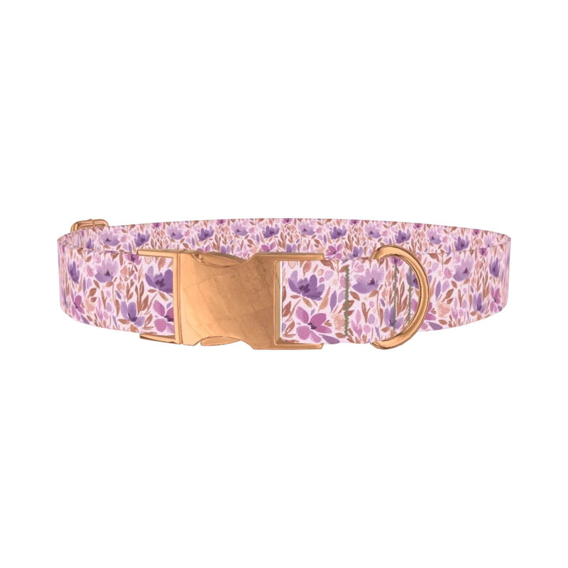 Watercolor Floral Dog Collar - metal rose gold