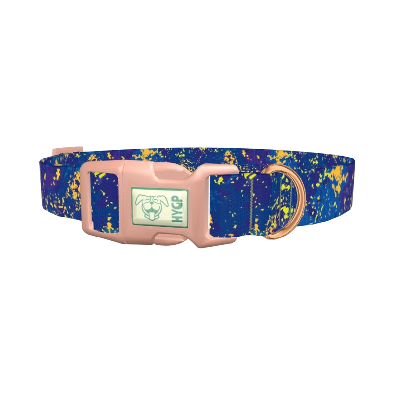 Abstract Blue Paint Dog Collar - plastic rose gold