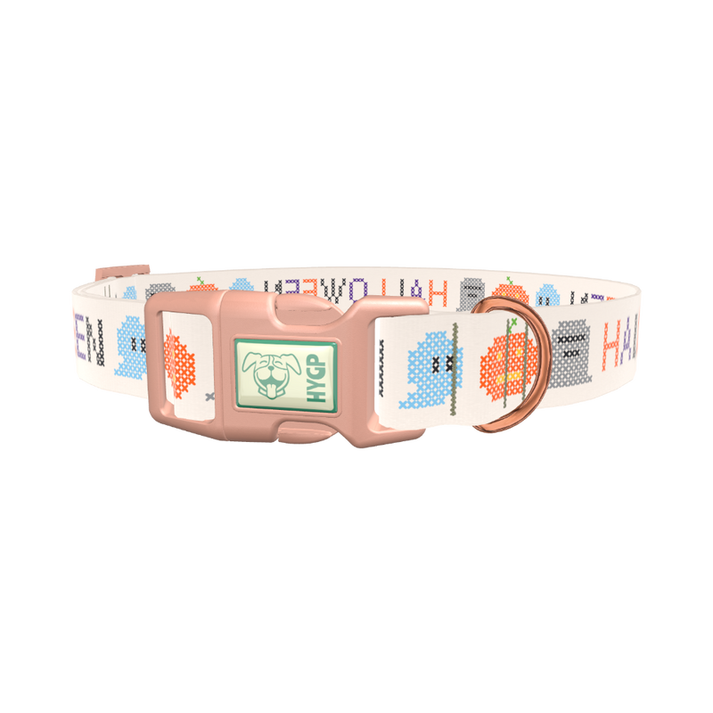 Halloween Embroidery Dog Collar - plastic gold