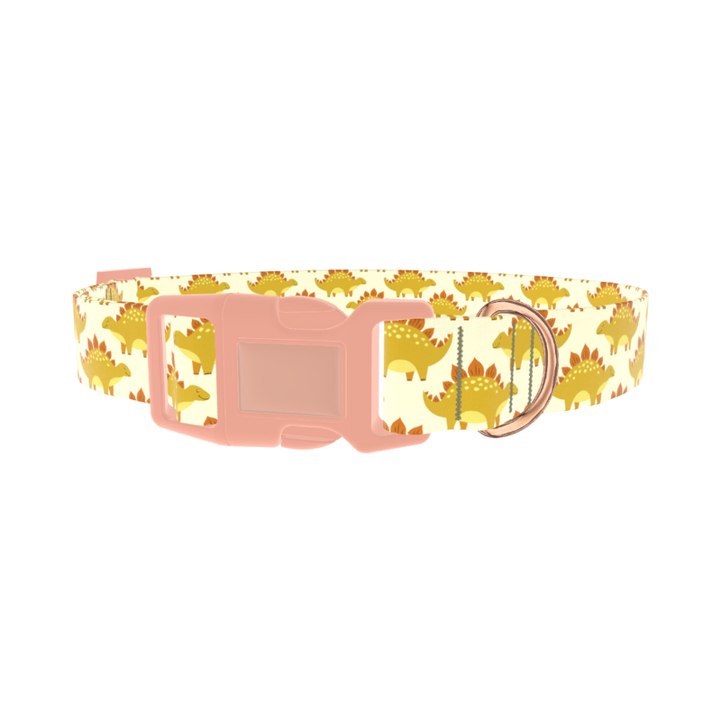 Yellow Stegosaurus Dog Collar - plastic rose gold