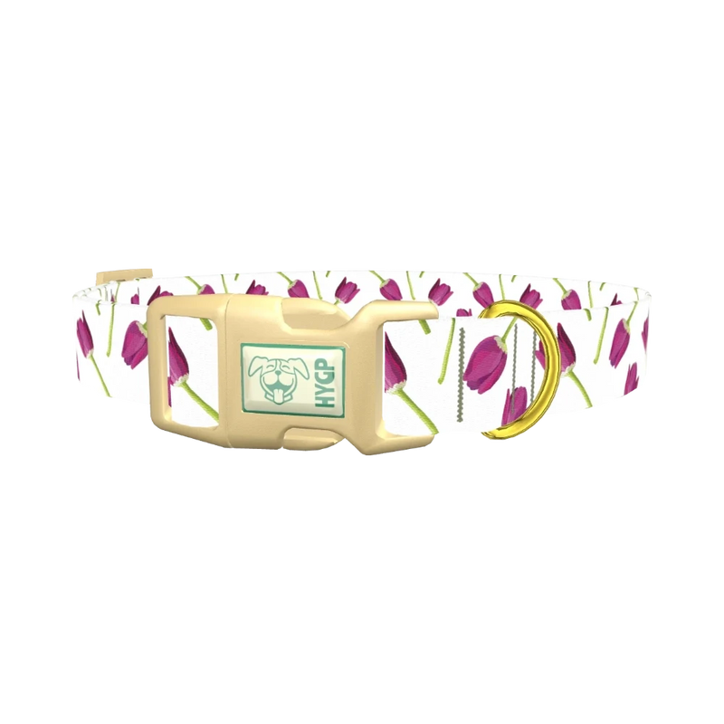 Purple Tulip Floral Dog Collar - plastic gold