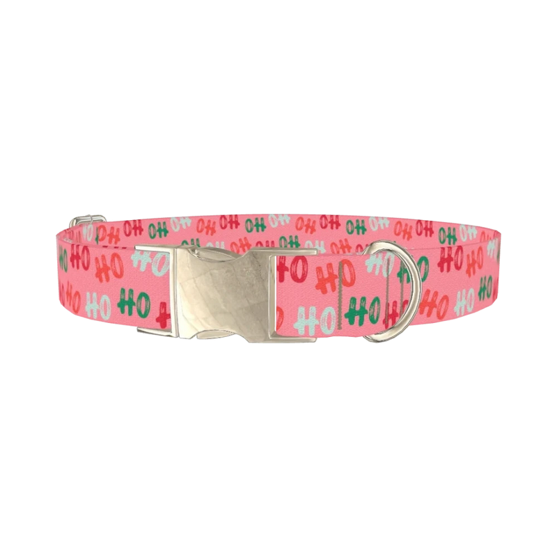 Christmas Ho Ho Pink Dog Collar - metal silver