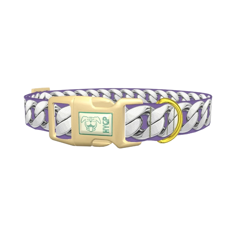 Silver Chain Lilac Dog Collar - plastic gold