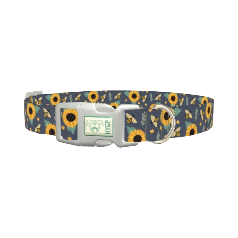 Bee Sunflower Dog Collar - plastic silver